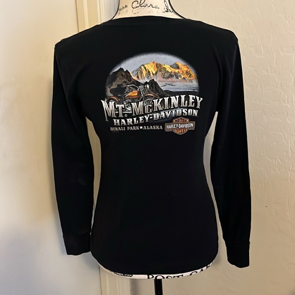 Harley Davidson Black Mt McKinley Denali Park Alaska Graphic Shirt - Picture 3 of 13